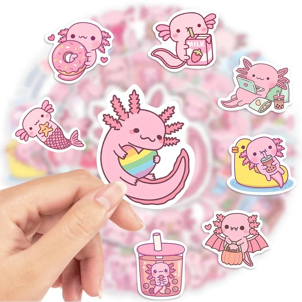 Kawaii Cartoon Axolotl Stickers Cute Animal Kids DIY Toy Gift Graffiti Decal for Phone Luggage Laptop Scrapbook Waterproof