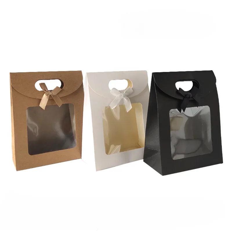 5/10/20pcs Transparent Window Gift Bags For Wedding Birthday Home Party White Black Packaging Box Baking Takeaway Bag