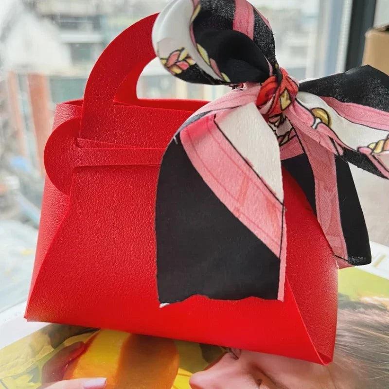 10PCS Distribute Leather Pink Gift Bags Wedding Favour Bag for Guest Mini Handbag with Ribbon Candy Packaging Box Party Decor