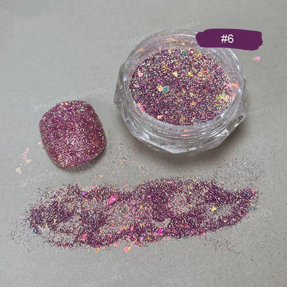 1Jar Aurora Broken Diamond Nail Powder Holographic Iridescent Aurora Powder Mermaid Pigment Glitter Nail Art Chameleon Powder