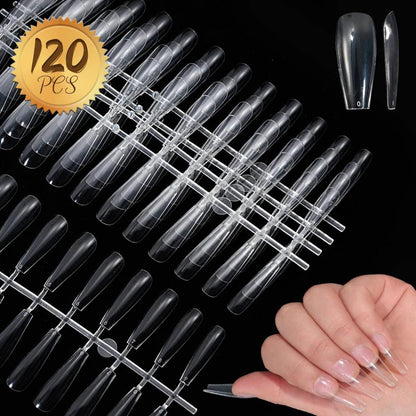 120pcs Pink French Tip Press-On Nails Medium Length Square Shape With Glossy Finish False Nails Full Cover Pre-Shaped Fake Nails