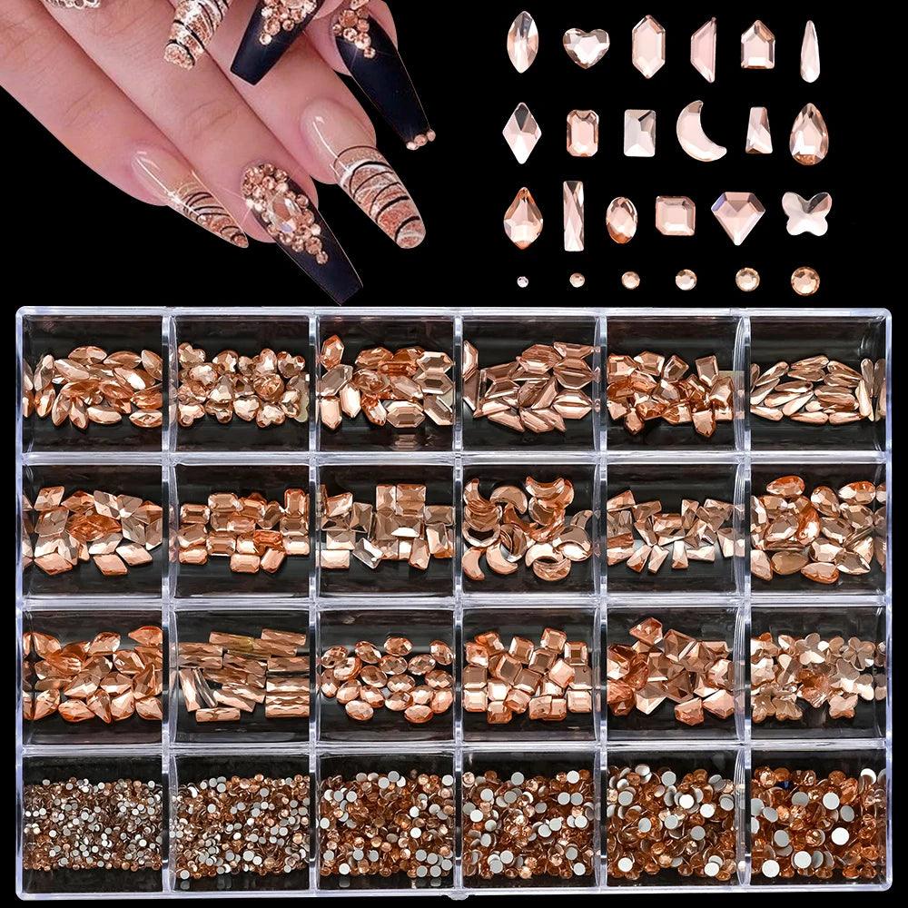 Nail Decoration Set with 1 Boxes 240Pcs Nail Art 3D Rhinestones Big Mix Sizes 3D Crystal Diamonds Metal Charms Gems Stones ,M(1)