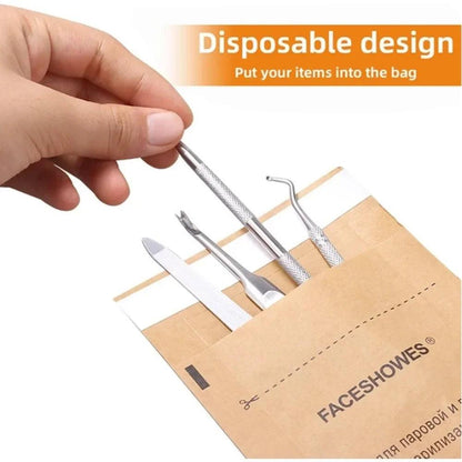 100Pcs Nail Sterilizer Manicure Kraft Bags Nail Art Clean Kraft Bag Sterilization Disposable Nail Disinfection Tools