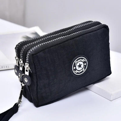 Thickened three-layer long zipper pocket purse Women's handbag Wrist mobile phone bag Cute washable cloth