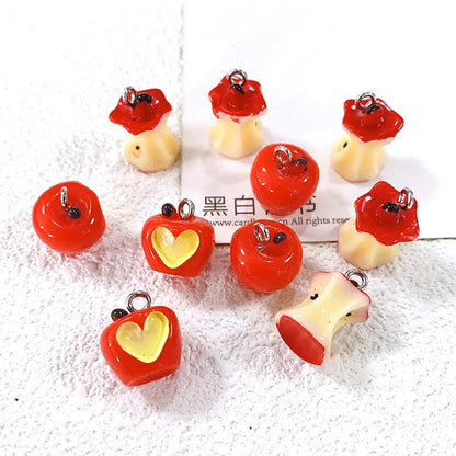 10pcs Kawaii 3D Red Apple Core Resin Charms Simulation Fruit Small Pendants Diy Crafts For Earring Keychain Jewelry Make