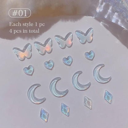 1Bag 3D Heart Nail Rhinestones Water ripple flat bottom love Charms Crystal Nail Art Decorations Gem Kawaii Resin Nails Gems