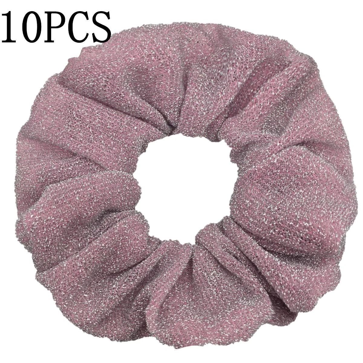 10pc Girls Sparkly Sequins Scrunchies for Hair Eleastic Scrunchy Ties Ropes Ponytail Holders Rubber Bands Shinny Bling for Women