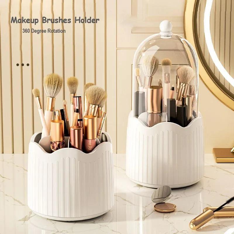 Makeup Brush Holder with Lid 360 Rotating Makeup Brush Holder Organizer for Vanity Desktop Countertop Dresser Table