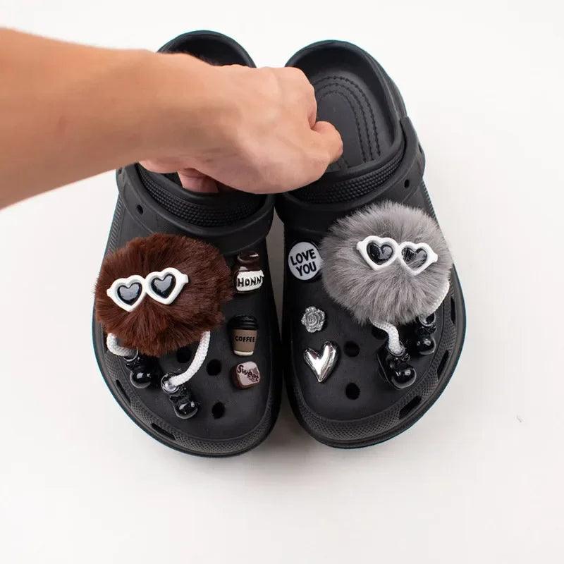 2024 Hot Selling Plush Ball Shoes Charms for  Furry Ball Cute Hole Charms Designer Lovely Shoe Accessories All-match