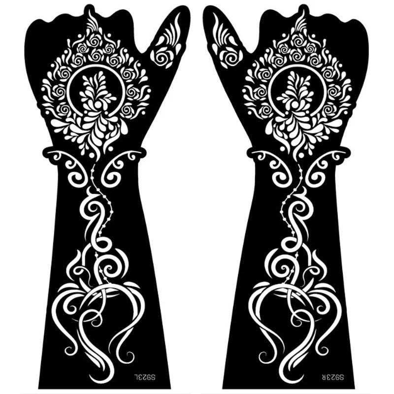 2Pairs/Lot Large Henna Tattoo Kit Stencils Women Girls Hand Arm Body Paint Henna Tattoo Templates Stencil DIY Indian Style