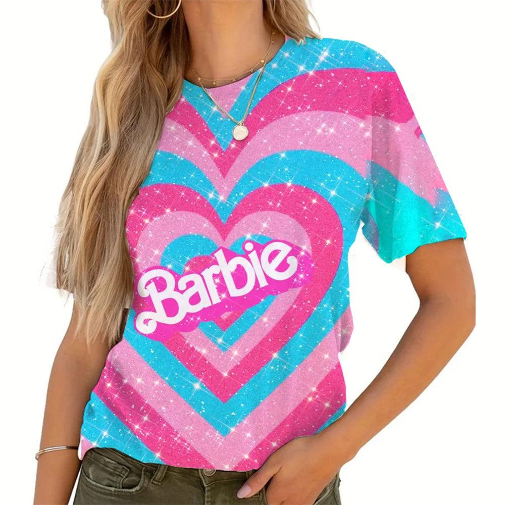 2024 New Women's T-Shirt Short-Sleeved Barbie Cartoon Spring and Summer Casual Round Neck Printed Goddess Simple Style T-Shirt