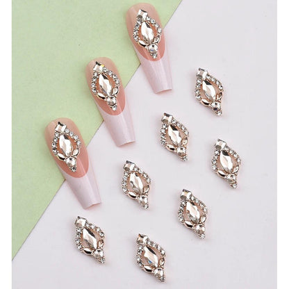 10pcs Gold 3D Nail Art Charms Shape Crystal Rhinestone Stones Nail Jewelry For Acrylic Nail Designer Accessories Decor NJ23912-3