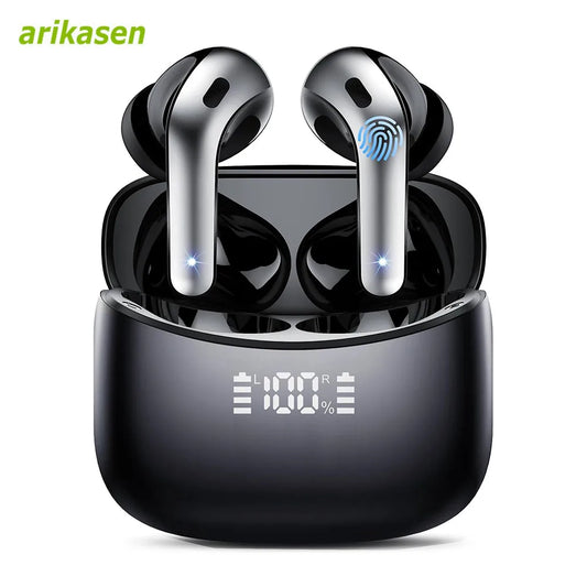 Wireless Bluetooth Earbuds Headphones 52 Hrs Playtime IPX7 Waterproof 4 Mic Call Noise Cancelling with LED Display Charging Case