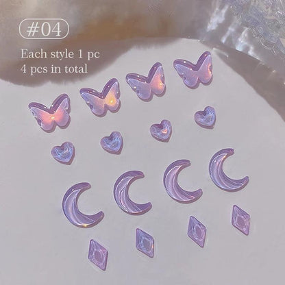 1Bag 3D Heart Nail Rhinestones Water ripple flat bottom love Charms Crystal Nail Art Decorations Gem Kawaii Resin Nails Gems