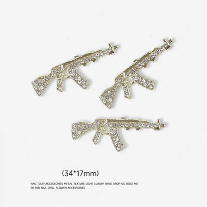 10Pcs Zircon Luxury Gun Nail Charms With Silver/Gold Glitter Nail Art Alloy 3D Nail Decorations DIY Design Gem Jewelry