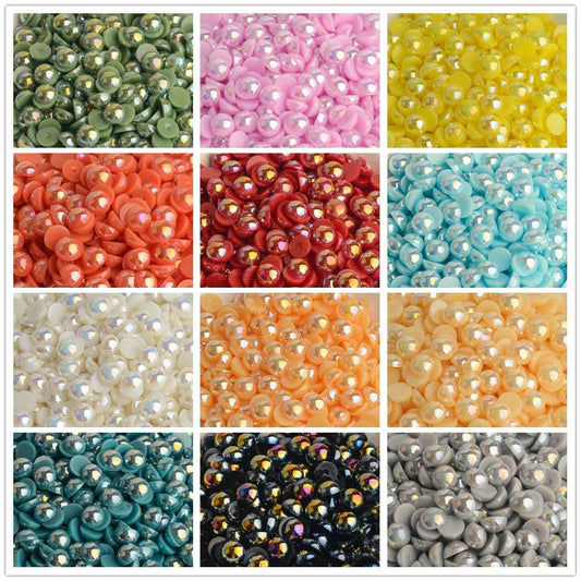 3mm-12mm Mix Size Half Round AB Pearl plastic Non Hotfix Flat Back Glitters For DIY Nail Craft Decoration - HighGloss Shop