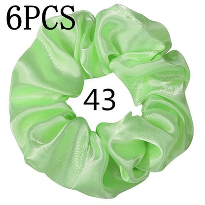 6pcs/lot Hair Scrunchies Bands Scrunchy Ties Ropes Ponytail Holder for Women or Girls Accessories Satin Headwear Solid Color Set