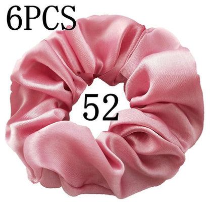 6pcs/lot Hair Scrunchies Bands Scrunchy Ties Ropes Ponytail Holder for Women or Girls Accessories Satin Headwear Solid Color Set