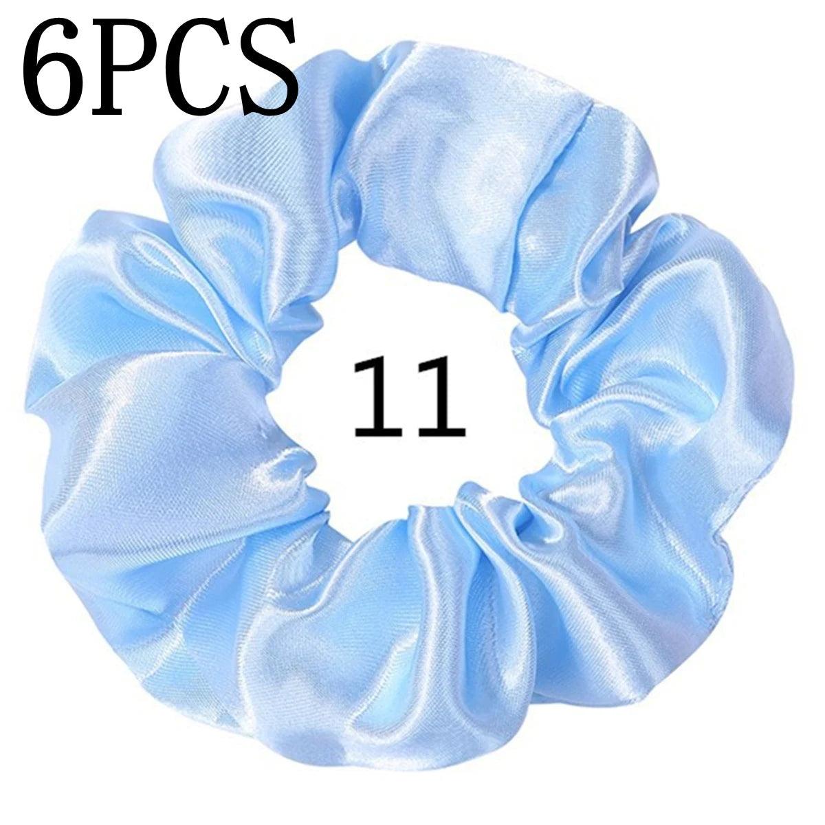 6pcs/lot Hair Scrunchies Bands Scrunchy Ties Ropes Ponytail Holder for Women or Girls Accessories Satin Headwear Solid Color Set