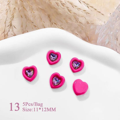 5pcs Pink Black Heart Star Flower 3D Nail Charms Y2K Style Inlaid Rhinestone Nail Jewelry Parts Nail Art Decoration