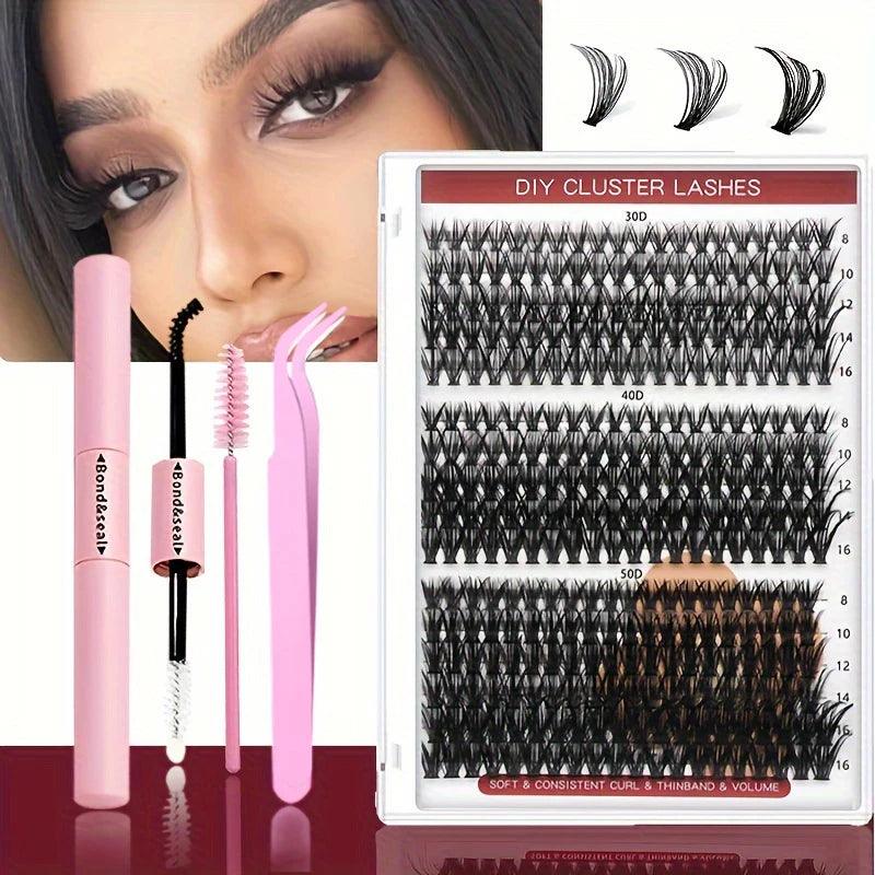 640Pcs Eyelash Extension Kit 304050D Lash Clusters D Curl 9-16mm Individual Lashes Kit with Bond and Seal, Tweezers and Brush