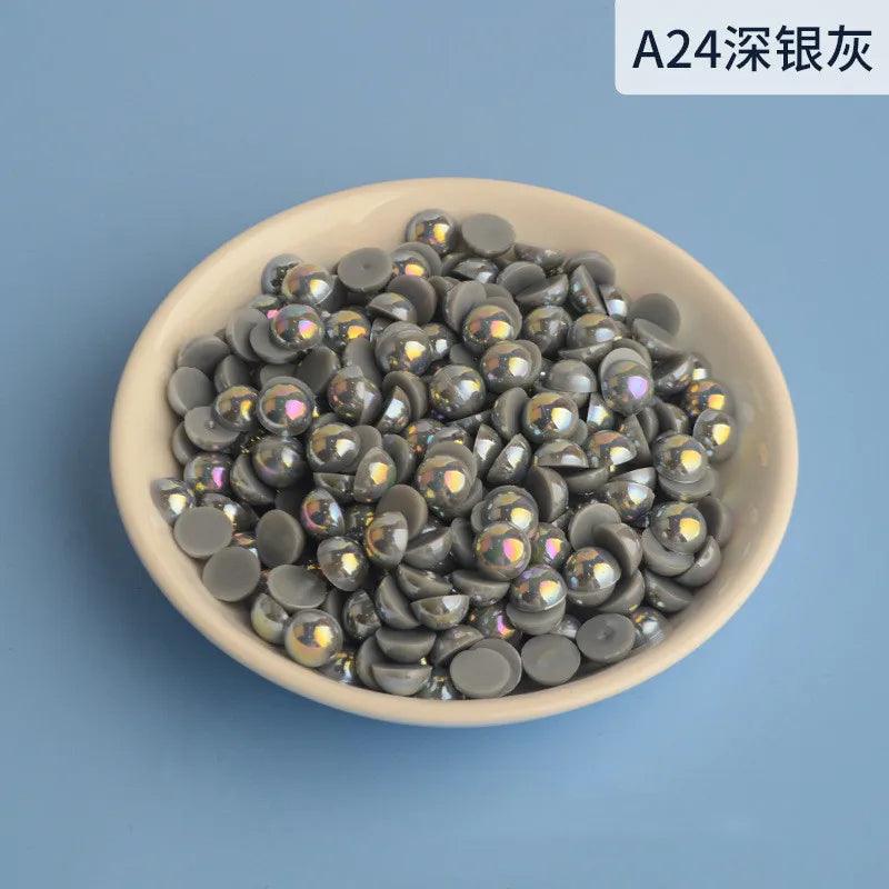 3mm-12mm Mix Size Half Round AB Pearl plastic Non Hotfix Flat Back Glitters For DIY Nail Craft Decoration