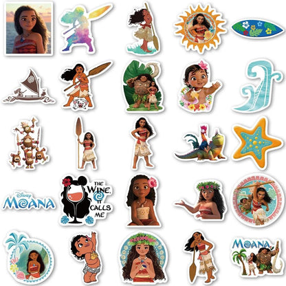 50PCS Cartoon Movie Moana Stickers Disney Princess Waterproof Decals for Laptop Skateboard Kids Girls Toys Party Accessory