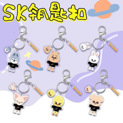 New Cute Acrylic Keychain Keyring - Cartoon Animal Character Keychains Anime Themed Carabiner Clips for Bags Xmas Gifts for Fans