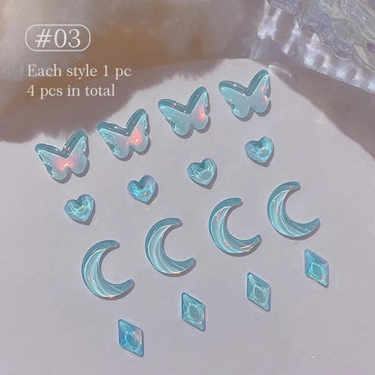 1Bag 3D Heart Nail Rhinestones Water ripple flat bottom love Charms Crystal Nail Art Decorations Gem Kawaii Resin Nails Gems