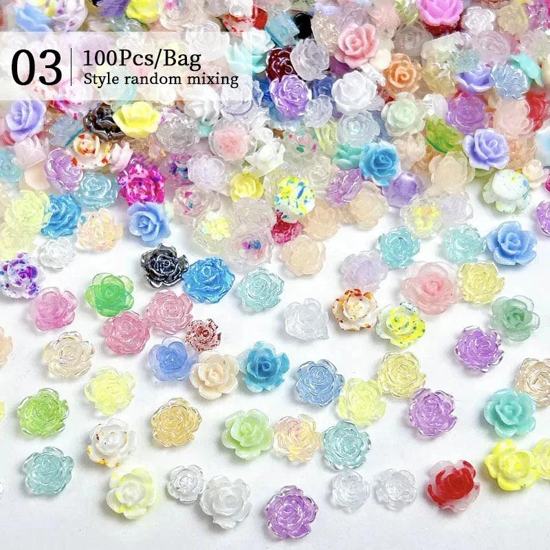 1Bag Mix Colorful Jelly Clear Ribbon Bowknot Nail Charms Heart Pearls Flower Flat-back Gems Parts Nail Art Manicure Decorations