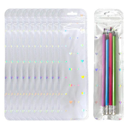 50pcs Holographic Laser Zipper Gift Bag, Resealable Packaging Bag for Small Business for Cosmetic Brush, Pen, Lipgloss & Jewelry