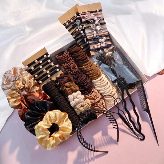 1Set Brown Hair Accessories for Woman Set Ponytail Holders Hair Scrunchies HairBands Scrunchy HairTie Hairstyle Styling Tool