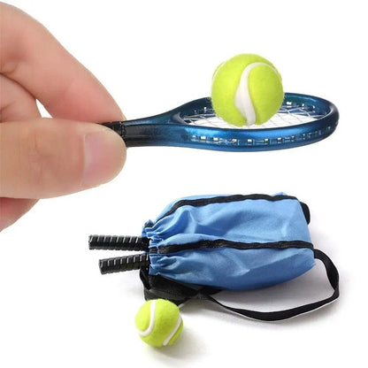 4PCS/Set Doll Tennis Racket kits Miniature Racquet Ball Bag Creative Photo Props For 1/6 1/12 DIY Dollhouse Accessories - HighGloss Shop