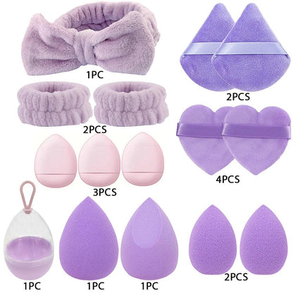 17Pcs Makeup Sponge Blender Set Beauty Egg Foundation Cosmetic Sponges Powder Puff With Wash Face Headbands Women Make Up Tools