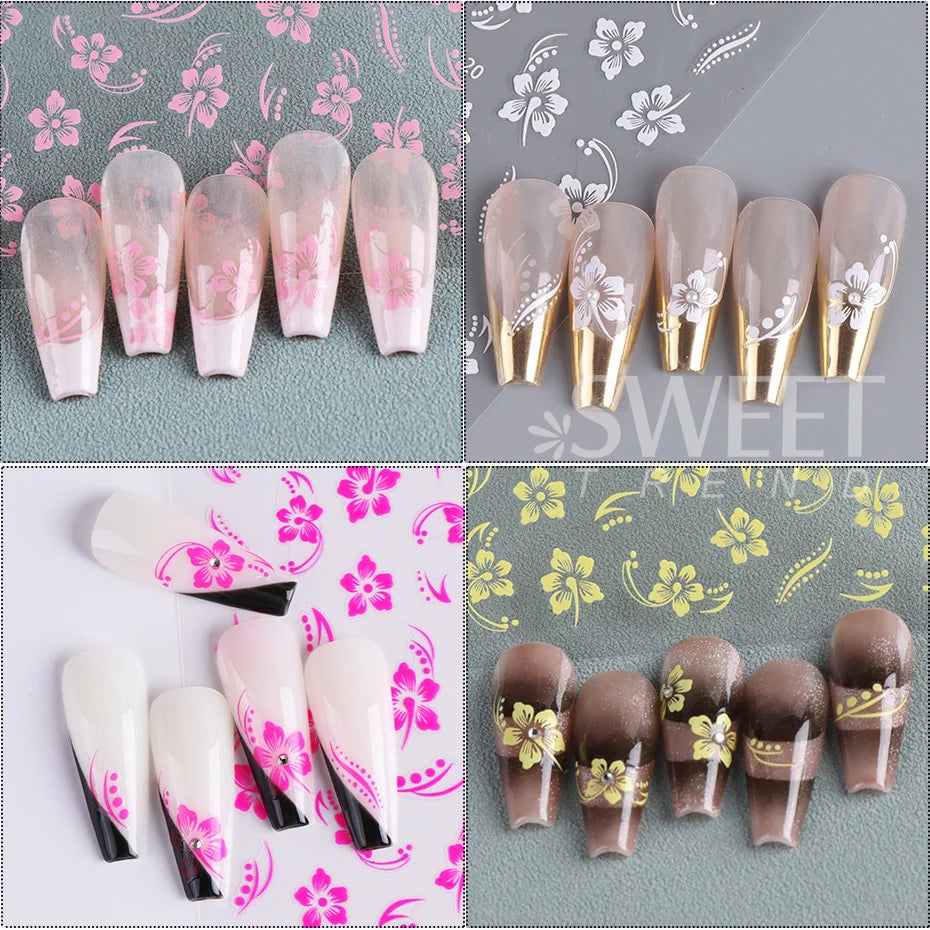 3D Lace Flower Nail Sticker White Pink Rose Red Yellow Y2K Petal Floral Gel Polish Decal Slider DIY Romantic Manicure Decoration