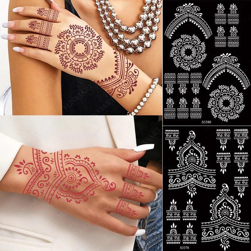 Hollow Drawing Henna Template for Hand Henna Tattoo Stencil Flower Tattoo Design for Women Wedding Festival Party Tatoo Tools