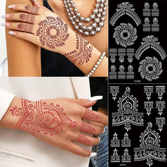 Hollow Drawing Henna Template for Hand Henna Tattoo Stencil Flower Tattoo Design for Women Wedding Festival Party Tatoo Tools