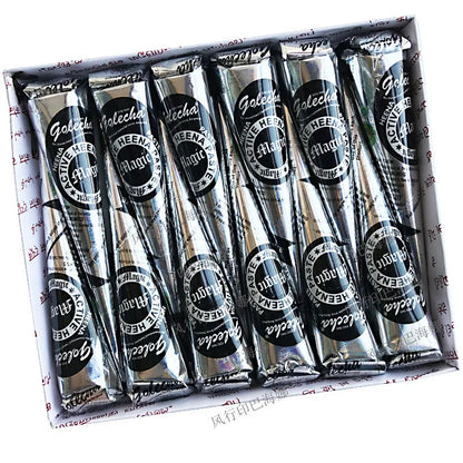 12Pcs Henna Tattoo Paste Black White Brown Red Henna Cones Indian For Temporary Tattoo Sticker Body Paint Art Cream Cone