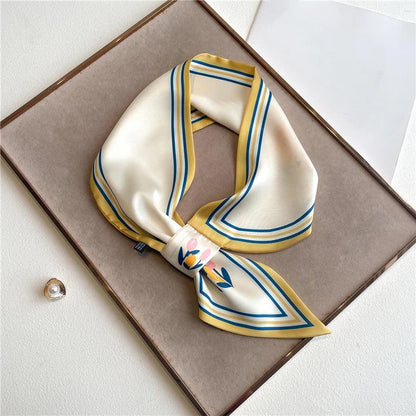 2023 New Luxury Brand Skinny Neckerchief Scarf For Women Satin Silk Ribbons Bandana Ladies Neck Tie Wrist Wrap Shawl Echarpe