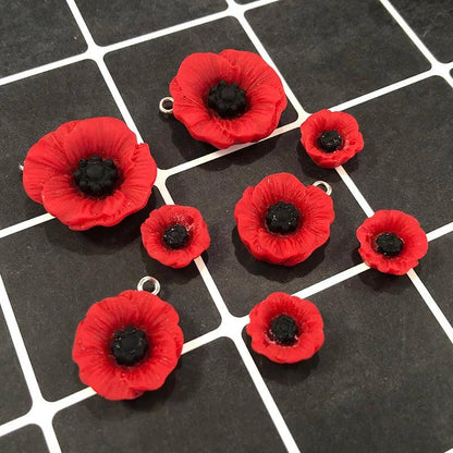 10/20pcs Peaceful Day Poppy Flower Resin Charms Anti-War Red Flowers Earring Pendant Keychain Charms Jewelry Finding