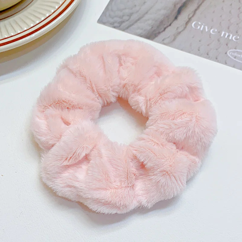 Solid Soft Plush Wide Hair Band For Women Girls Ponytail Holder Hair Tie Fluffy Rubber Band Scrunchie Fashion Hair Accessories