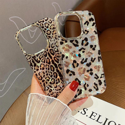 Luxury leopard print glitter Phone case for iphone 11 12 13 13pro 14 15 pro max plating camera lens protective case back cover