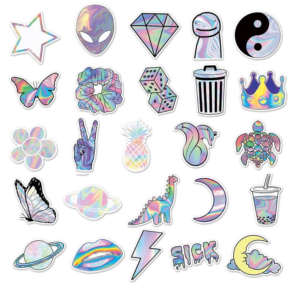 10/30/50pcs Holographic Laser Cartoon Graffiti Stickers Decals Kids Toys Laptop Guitar Notebook Phone Diary Decoration Sticker