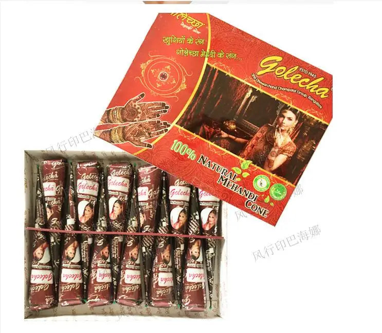 12Pcs Natural Indian Henna Tattoo Ink Black Mehndi Paste Cones Cream Body Temporary Art Sticker Mehndi Body Oganic Paint