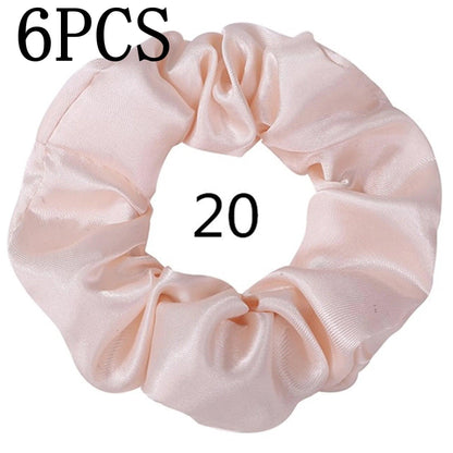 6pcs/lot Hair Scrunchies Bands Scrunchy Ties Ropes Ponytail Holder for Women or Girls Accessories Satin Headwear Solid Color Set