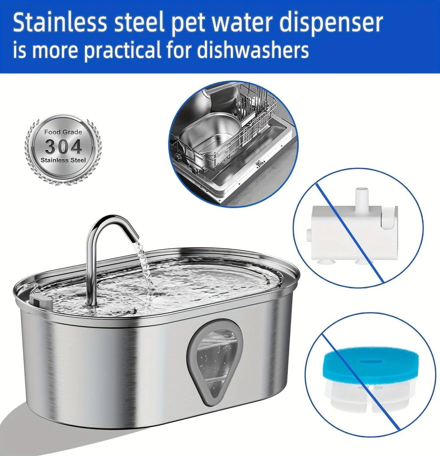 3.5L large capacity pet water dispenser automatic stainless steel cat water fountain with LED Lighting - HighGloss Shop