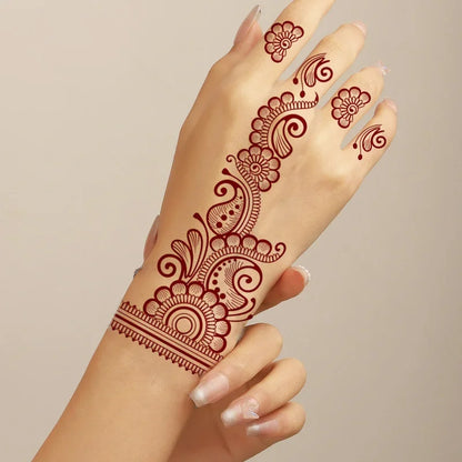 Heallor Waterproof Temporary Tattoo Stickers for Women Brown Henna Stickers for Hand Maroon Tattoo for Wedding Ramadan Festival