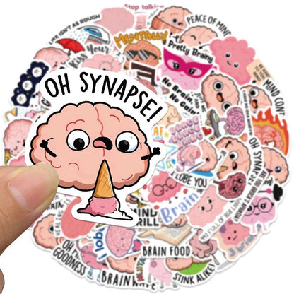 50PCS Funny Pink Brain Cute Cartoon Graffiti Stickers Vinyl DIY for Fridge Skateboard Laptop Motorcycle Diary Car Gift Sticker