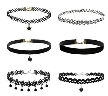 WKOUD 16Style Set Choker Set Black Chokers Necklaces Women Velvet Choker Necklaces Girls Classic Choker Henna Choker Layered