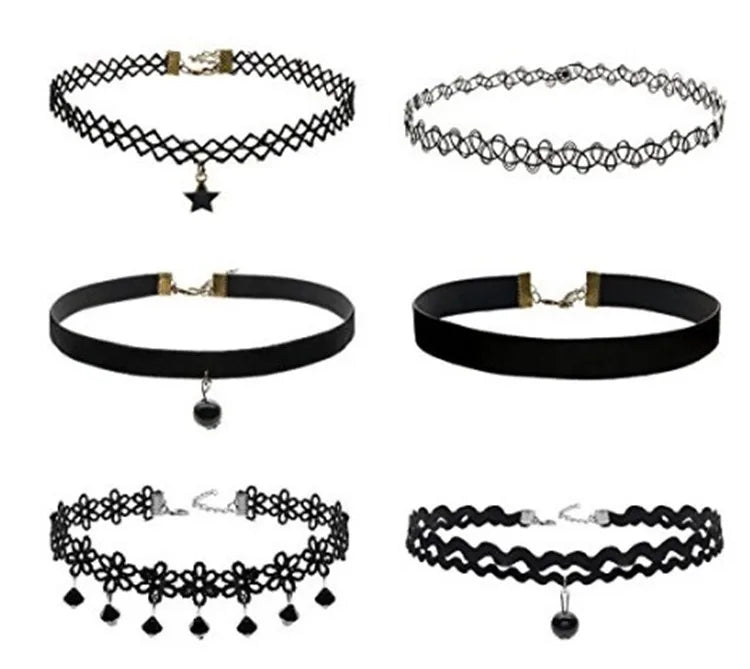 WKOUD 16Style Set Choker Set Black Chokers Necklaces Women Velvet Choker Necklaces Girls Classic Choker Henna Choker Layered